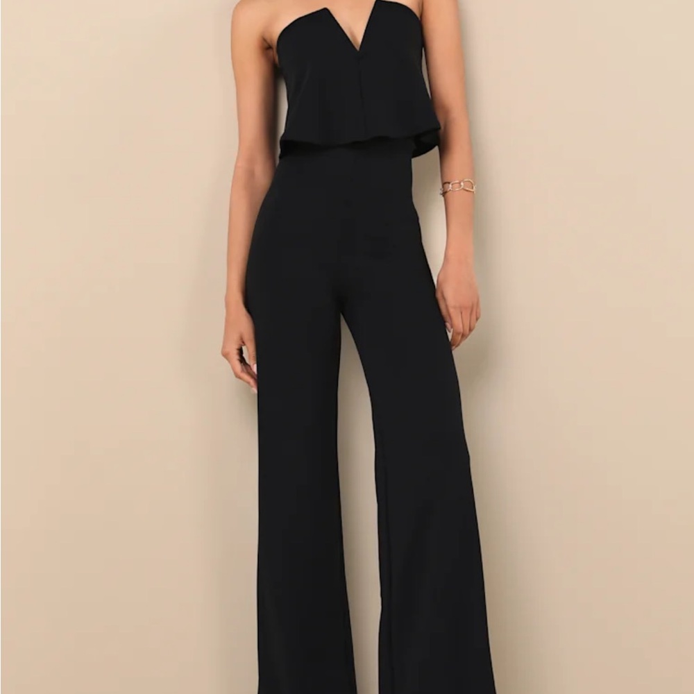 Lulu's Power of Love Black Strapless Jumpsuit